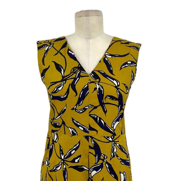 S' MAXMARA Pepsi Printed Dress in Ocher Color Yellow‎ Blue Size Small - Picture 3 of 8